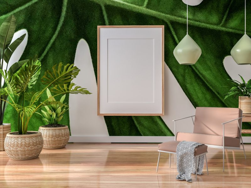 3D illustration Mockup photo frame in living room rendering