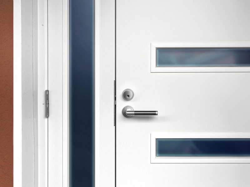 Modern white front door with handle
