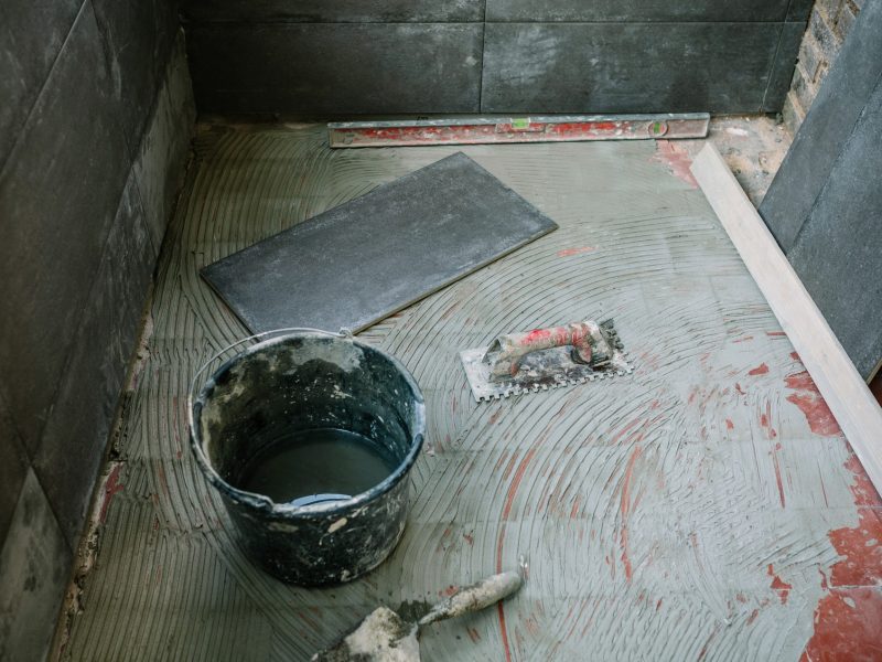 Tile laying work on floor
